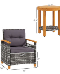 Outdoor Bistro Set Wicker Patio Furniture With Cushions For Porch, Backyard, Garden, Gray