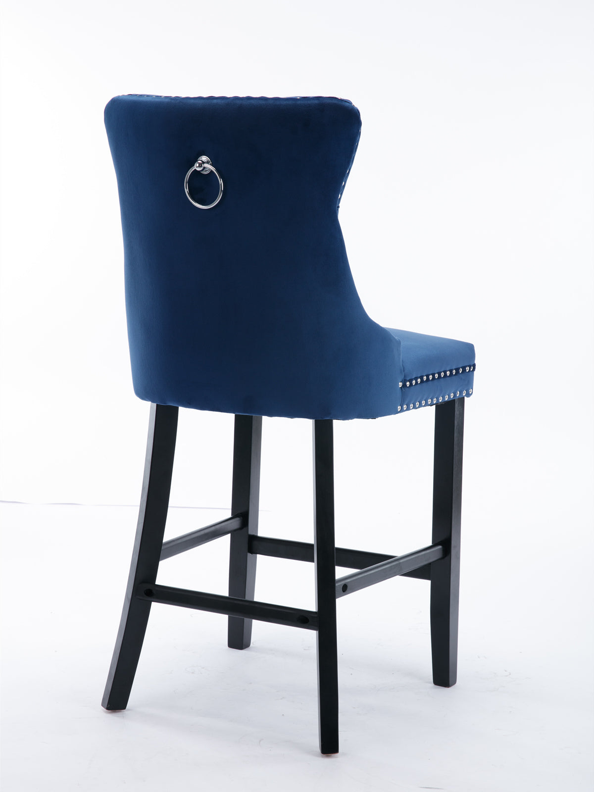 Contemporary Velvet Upholstered Barstools With Button Tufted Decoration And Wooden Legs, And Chrome Nailhead Trim, Leisure Style Bar Chairs,Bar Stools, Set Of 2 Blue,SW2002BL