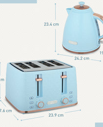 Azure Honeycomb Series: 3000W Rapid-Boil Kettle & 4-Slice Toaster Set