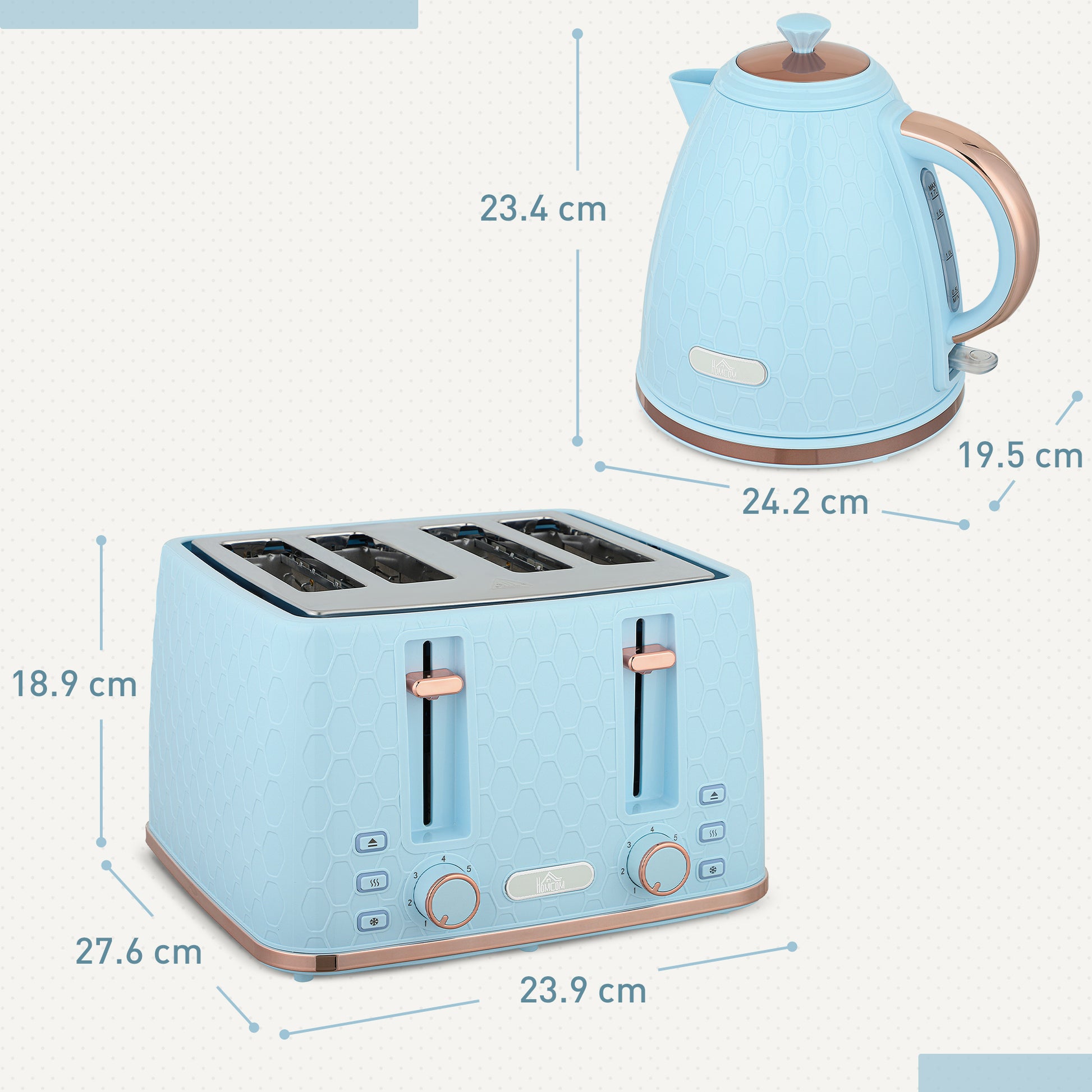 Azure Honeycomb Series: 3000W Rapid-Boil Kettle & 4-Slice Toaster Set