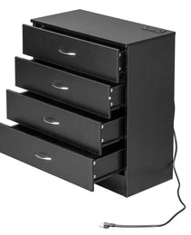 4 Drawer Chest  2 USB    2 Sockets  Nightstand Black