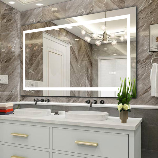60  X 32  LED Bathroom Mirror With Anti-Fog And Touch Sensor - Modern Frameless Lighted Wall Mirror For Bathroom Vanity, Shower Room, Or Dressing Area