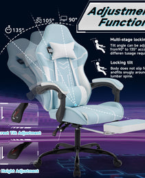 Gaming Chair, Computer Chair Ergonomic Chair With Footrest Office Chair Ergonomic Computer Chair With Lumbar Backrest Bluewhite