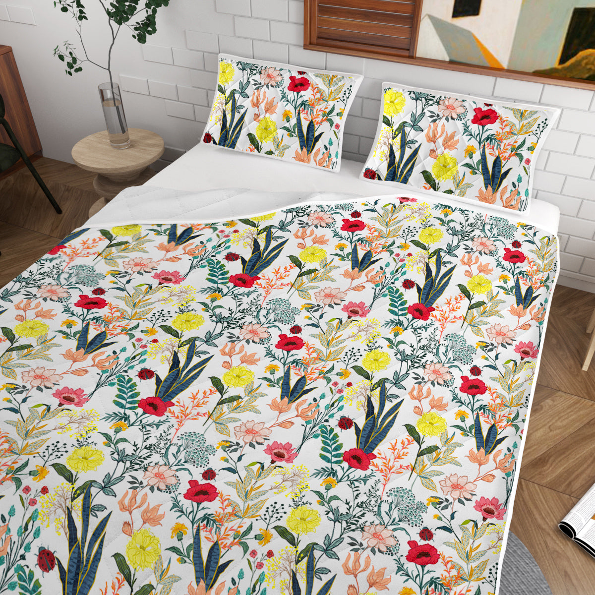 Floral Quilt 3 Pieces Microfiber Quilt Sets Lightweight Bedspreads Botanical Coverlets Quilt Bedding Set All Season Quilts