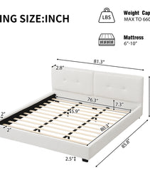 King Size Boucle Bed Frames, Upholstered Platform Bed With Curved Tufted Headboard, Soft Square Corners, Beige