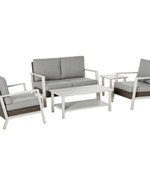 Aluminum Patio Furniture Set, 5 Piece Modern Outdoor Conversation Set with Loveseat Sofa, Chairs, Cushions, Coffee Table & Side Table, Gray
