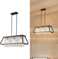Modern Foyer Chandelier, Gold Crystal Chandelier Entryway Pendant Light Fixture, Square Adjustable Height Chandeliers for Kitchen Island, L15.74'' X H9.84''