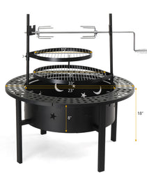 33 Inch Outdoor Fire Pit With 2 Cooking Grills, Wood Burning Firepit With Removable Swivel Grill, For  Deck Bonfire Patio Picnic, Black