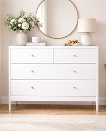 White 4-Drawer Kids Dresser, Wooden Storage Cabinet For Toddler Bedroom, Nursery, Closet, Baby Nightstand Organizer For Living Room Or Apartment, 35.4  Wide