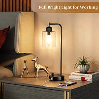 Industrial Bedside Table Lamp for Bedroom - Nightstand Lamps with USB C Charging Port, Fully Dimmable Black Ports and Outlets,