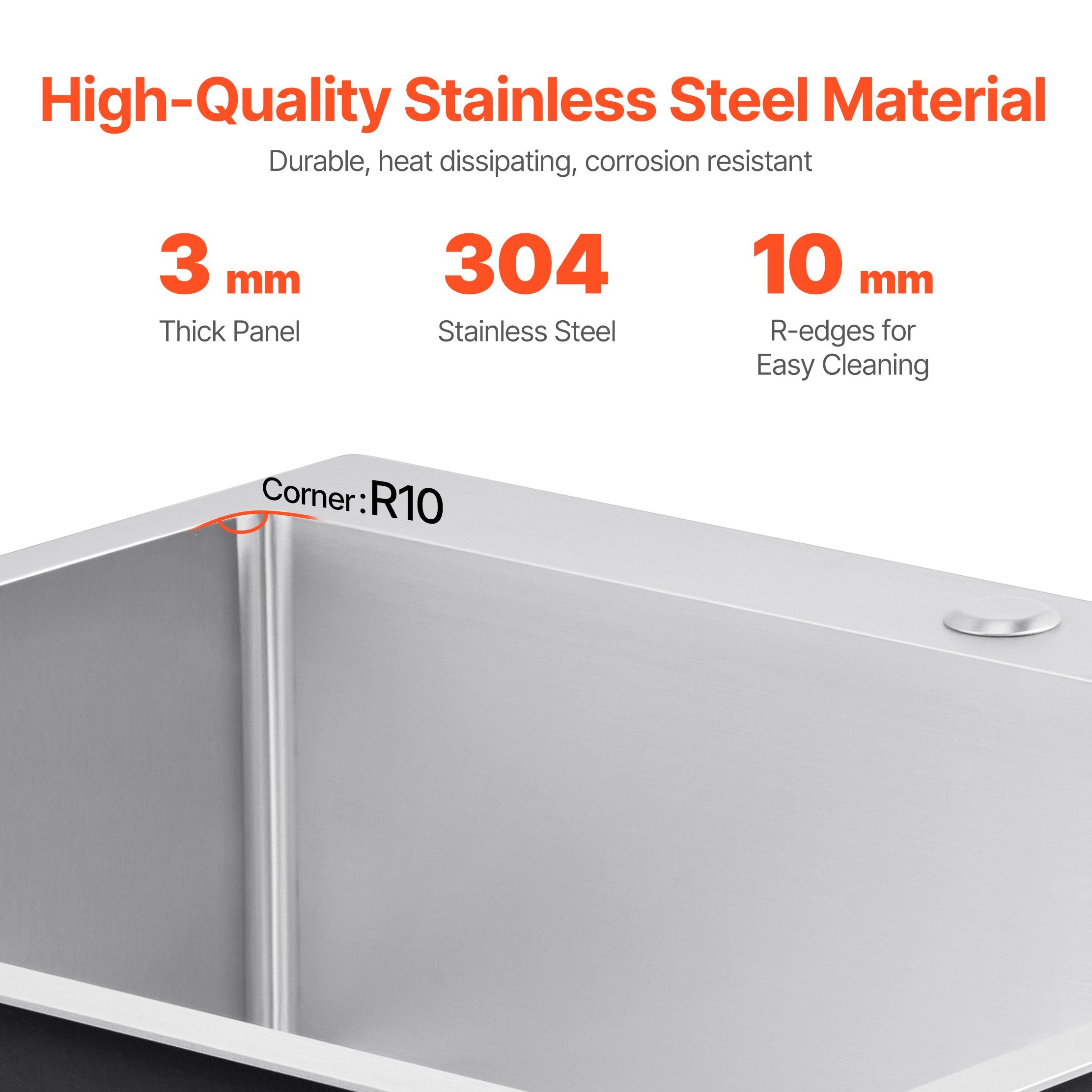 33' Kitchen Sink Top Mount Single Bowl Drop-In Basin Stainless Steel Bar