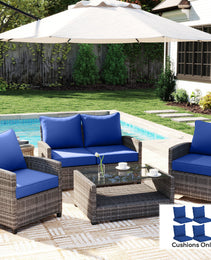 8 Patio Chair Cushions with Seat & Backrest, Fade Resistant Seat Replacement Cushion Set, Navy Blue