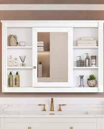42 Wall Mounted Bathroom Storage Cabinet, Medicine Cabinet, Modern Bathroom Wall Cabinet With Mirror, Mirror Cabinet With 6 Open Shelves Not Include Bathroom Vanity