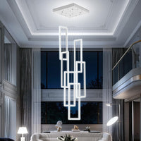 6 Rings Rectangle Chandelier Foyer High Ceiling Chandelier Contemporary Large Led Gold Ring Chandelier for Staircase Villa