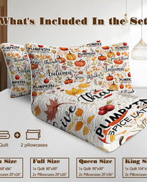 3pcs Pumpkin Autumn Leaves Design Quilt Set All Seasons Bedding Quilt Bed Set With 2 Pillowcases For Kids Teens Adults Bedroom