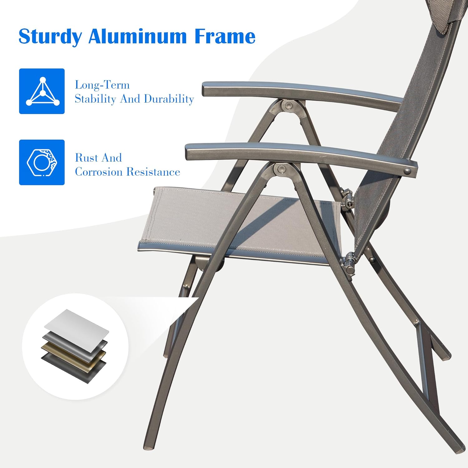 Patio Folding Chairs Set Of 2,Textilene Fabric Seat