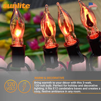 Petite Chandelier Flicker Flame Light Bulb Candelabra Base, Orange, for Holiday and Decorative Lighting, E12, Candelabra Base, Clear, 3 Watts, 12 Pack