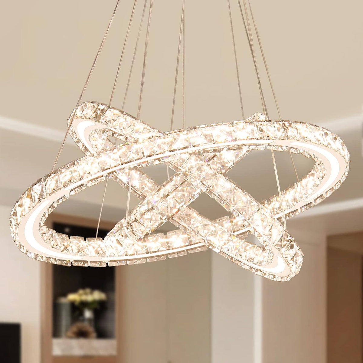 3-Ring Acrylic Crystal Chandelier Modern Ceiling Light Fixture