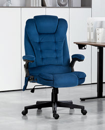 6 Point Executive Office Chair with Heat, Velvet High Back Vibrating Massage Office Chair, Drak Blue