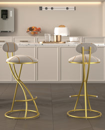 Round Bar Stools S-shaped Stripe Kitchen Stool Set Of 2 Modern Velvet Upholstered Counter Chair For Dining Room Gold  Stripe