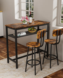 Bar Table, Equipped With 2 Bar Stools , With Backrest And Partition Rustic Brown