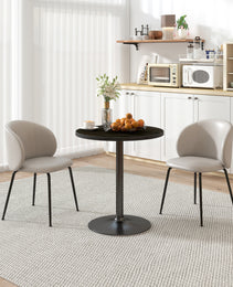Round Dining Table For 2-4 People, Small Kitchen Table With Wood Grain Top, Black