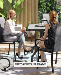 Set of 4 Outdoor Wicker Dining Chairs with Armrest, Steel Frame, High Back and Deep Seating, Gray