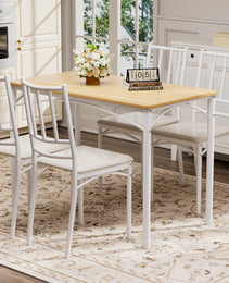 Dining Table Set, Bar Table With 4 Dining Benches, Kitchen Table Counter With Chairs, Industrial For Kitchen Breakfast Table, Living Room, Party Room, Natural And White, 43.3inL X23.6inW X 30.1inH