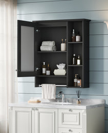 3-in-1 Bathroom Mirror Cabinet, 24-inch Wall Mounted Medicine Cabinet With Adjustable Shelf & Tower Bar, High-Definition Mirror With Storage For Bathroom Vanity