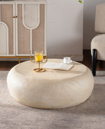 MgO Mid-Century Round Centre Coffee Table Vintage Faux Stone Sofa Pre-Modern Coffee Tables Beige Coffee Table For Living Room Office Apartment