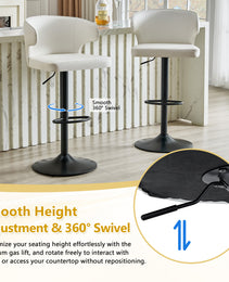 Modern Rotating Adjustable Bar Chair, PU Leather Belt Backrest Swivel Chair, Suitable For Kitchen Bar Counter And Dining Room, Adjustable Height, Capable Of Bearing 300 Pounds  White -2 Pieces