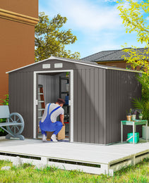 Large Outdoor Storage Shed, 9x6 Garden Tool Shed for Patio, Garage, Lawn, Gray