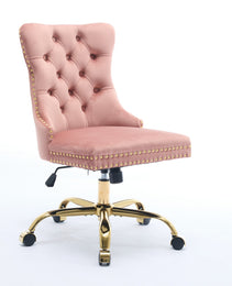 A&A Furniture Office Chair,Modern Velvet Upholstered Tufted Button Home Office Chair With Golden Metal Base,Adjustable Desk Chair Swivel Office Chair