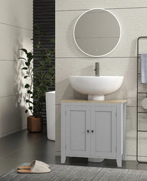 Kleankin Bathroom Vanities, Pedestal Sink Cabinet With U-Shaped Cut-out And Adjustable Shelf, Gray