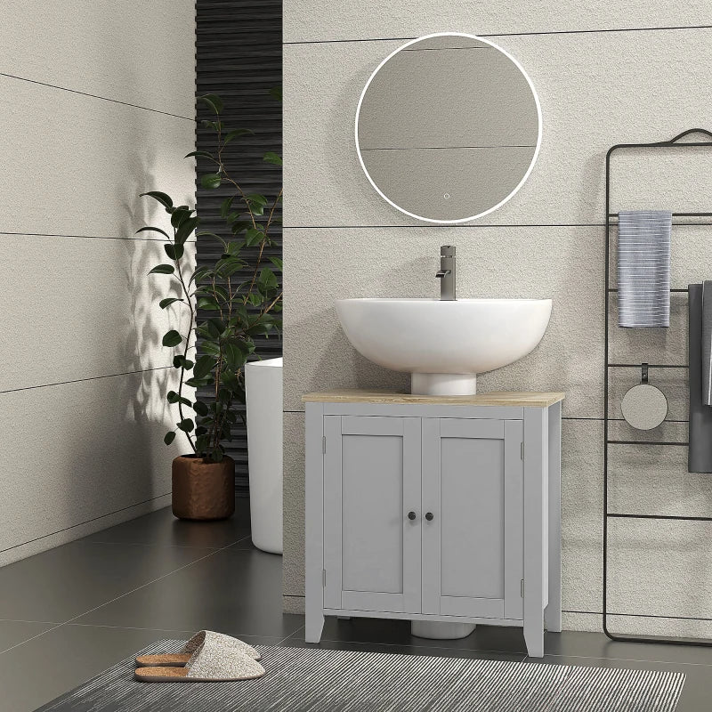 Kleankin Bathroom Vanities, Pedestal Sink Cabinet With U-Shaped Cut-out And Adjustable Shelf, Gray