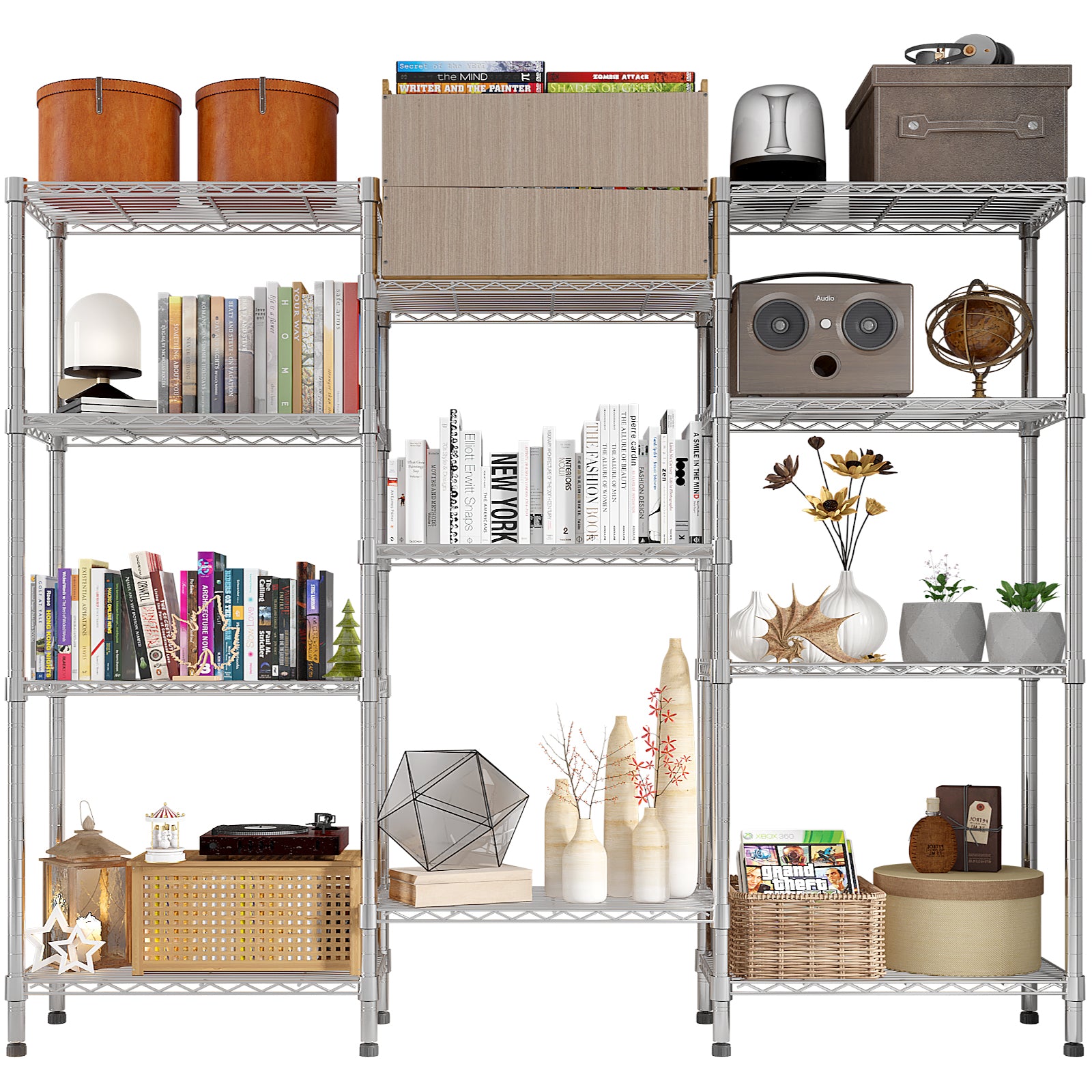 62.9''W Adjustable Storage Shelves NSF Wire Shelving Unit Multiple Rows Shelving For Storage Rack Shelves For Storage Heavy Duty Garage Shelf Pantry Shelves Kitchen Shelving,