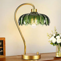 Flower Table Lamp for Bedroom Living Room,Small Gold Bedside Lamps Dimmable Boho Bedroom Lamp with Glass Green Lamp Shade,Vintage Mid Century Modern Mini Nightstand Lamp