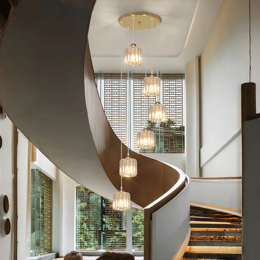 Staircase Long Chandelier Loft Duplex Light Luxury Crystal Lamp Nordic Simple Modern Villa Pavilion Rotating Restaurant Lamp