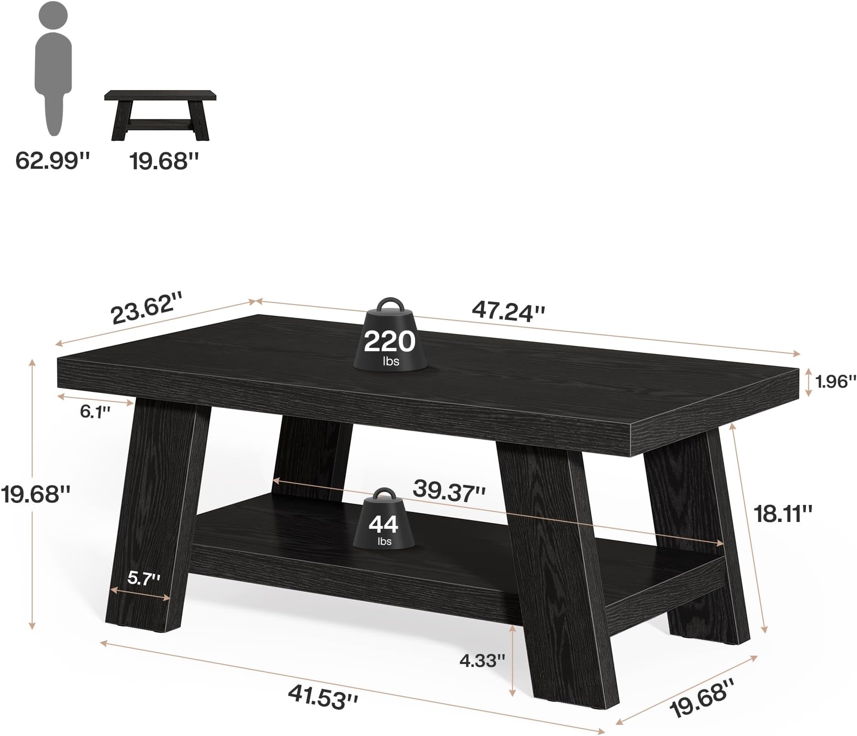 Ample Storage Coffee Table,2-tier Center Table,Chating Table