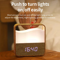 LED Night Light with Clock Digital Alarm Clock Rechargeable Bedside Lamp Dimmable Wake Up Light Table Clock 1500mAh Battery