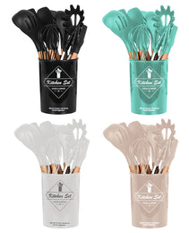 4 Colors Options -- Set Of 35Pcs Kitchen Cooking Utensils Set Spatula Set Baking Utensil Set Kitchen Accessories Necessities With Holder Egg Whisk Separator Tong Turner Spoons Cups