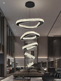 Modern Crystal Chandeliers for High Ceiling 6 Ring Chandelier LED Black Ceiling Lights Fixtures High Ceiling Chandelier for Foyer Staircase Living Room Dining Room 2700K-6000K