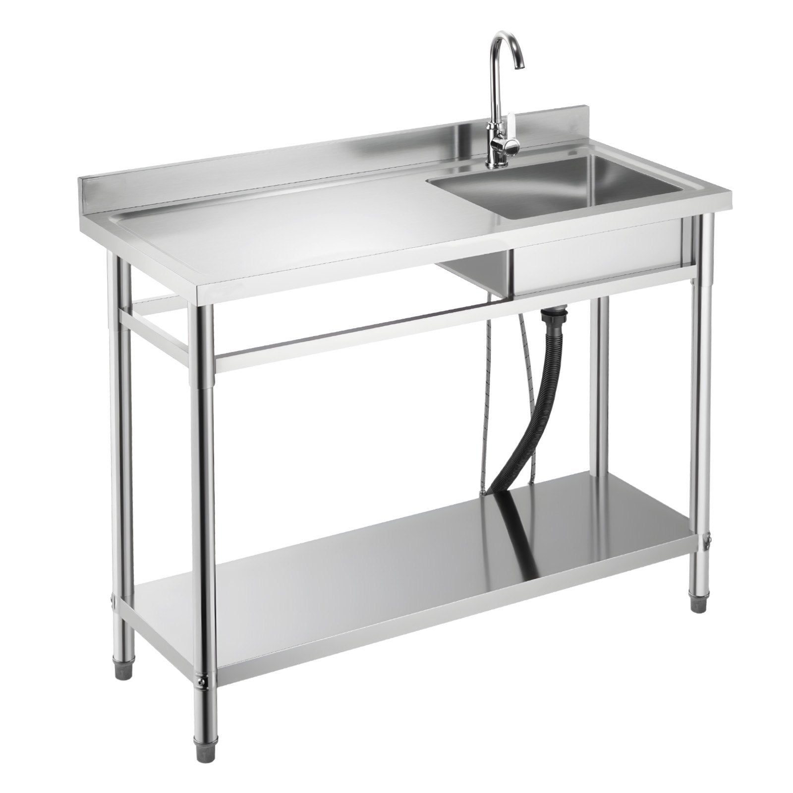 Stainless Steel Utility Sink, Free Standing Single Bowl Commercial Kitchen Sink With Faucet, Utility Left Basin Workbench With Hot & Cold Water Pipe For Garage Restaurant Laundry, 47x19.7x37 In