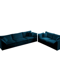 Sofa Set Of 2 Chenille Couch, 2-3 Seater Sofa Set Deep Seat Sofa, Modern Sofa Set For Living Room, Blue Chenille
