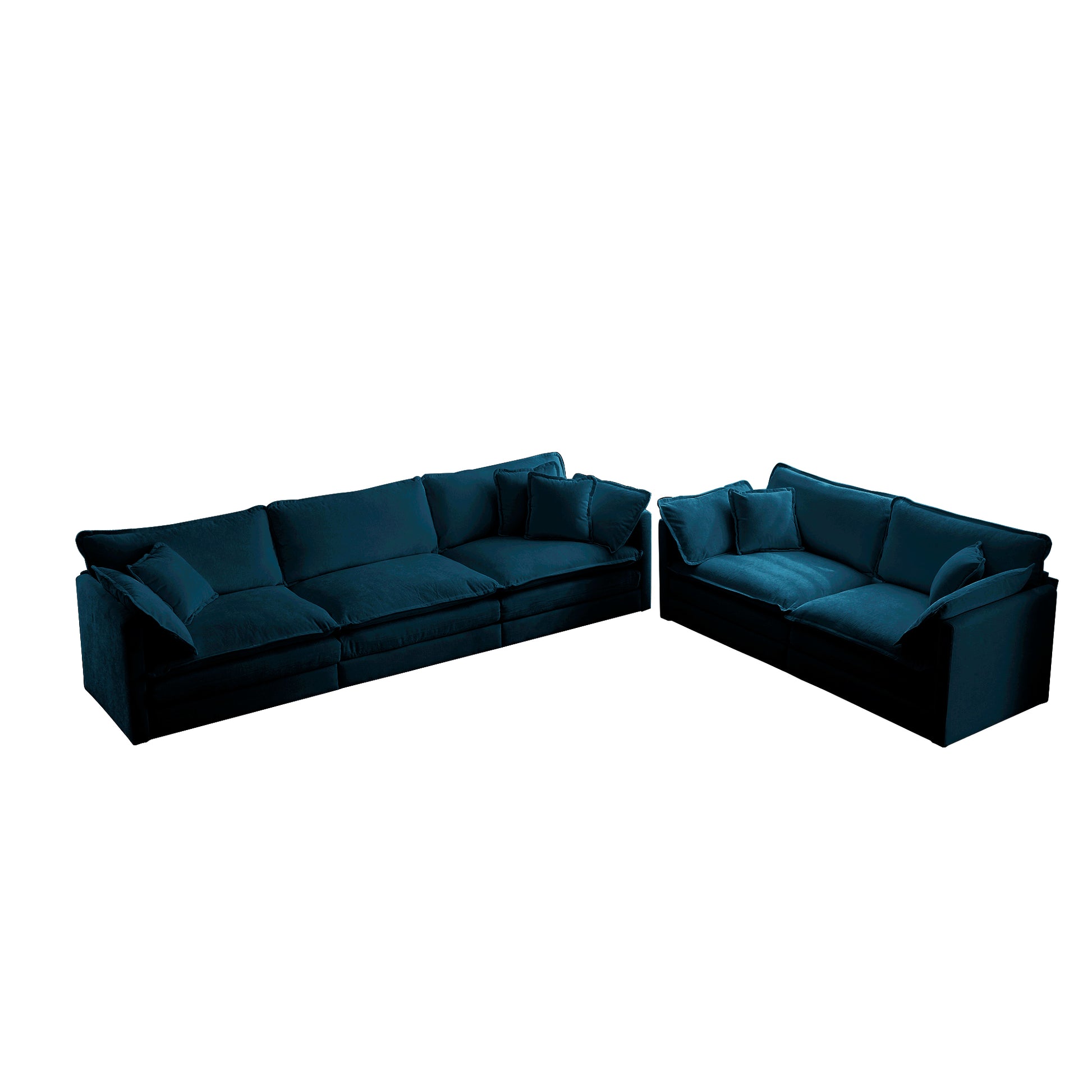 Sofa Set Of 2 Chenille Couch, 2-3 Seater Sofa Set Deep Seat Sofa, Modern Sofa Set For Living Room, Blue Chenille