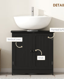 Under Sink Bathroom Cabinet, Pedestal Sink Storage Cabinet with 2 Doors, Shelf and U-Shape, Black