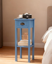 2-Tier Side Table With Drawer And Shelf, End Table ,Light Blue