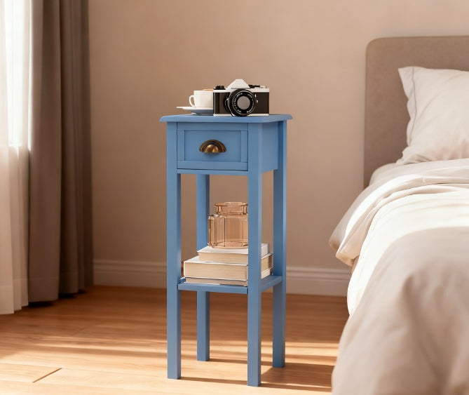 2-Tier Side Table With Drawer And Shelf, End Table ,Light Blue