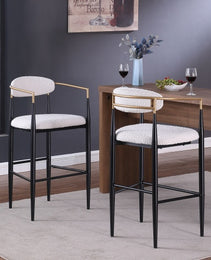 Barstools Set Of 2, Counter Height Upholstered Bar Stools With Back For Kitchen Island, Beige Faux PU Leather Seating Black Iron Legs 260LBS Weight Capacity