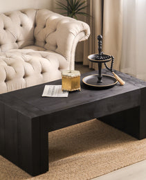 Modern Black Solid Wood Coffee Table, 49in Rectangular Coffee Table For Living Room, Farmhouse & Contemporary Decor